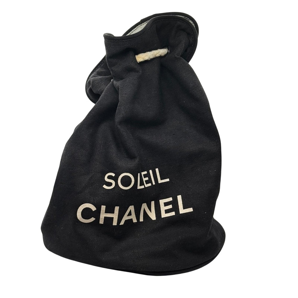 Authentic Chanel Soleil Black Canvas‎ Drawstring Beach Bucket Bag w/ Rope Straps